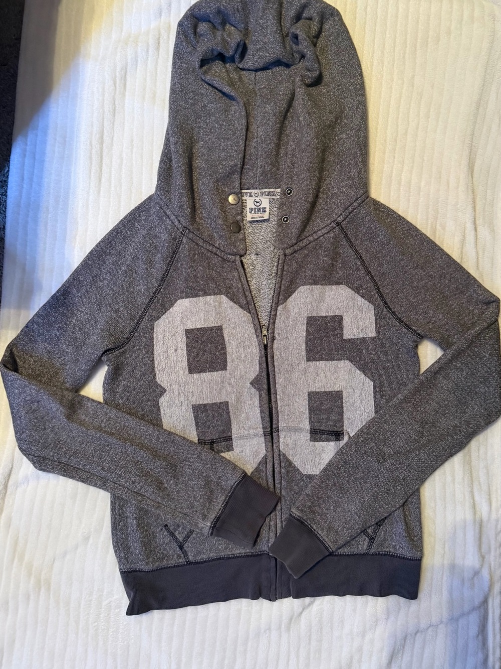 VS PINK Heather Grey 86 Graphic Full Zip Hoodie XS